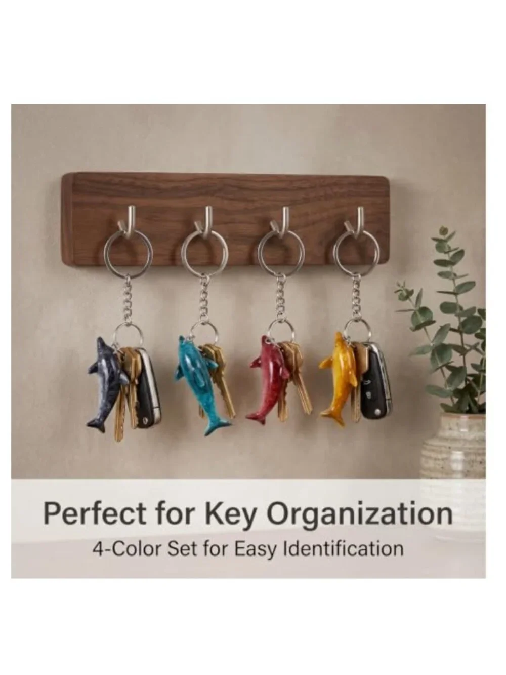 Set of 4 Dolphin Keychains Resin Ocean Animal Bag Charm Beach Key Ring for Keys